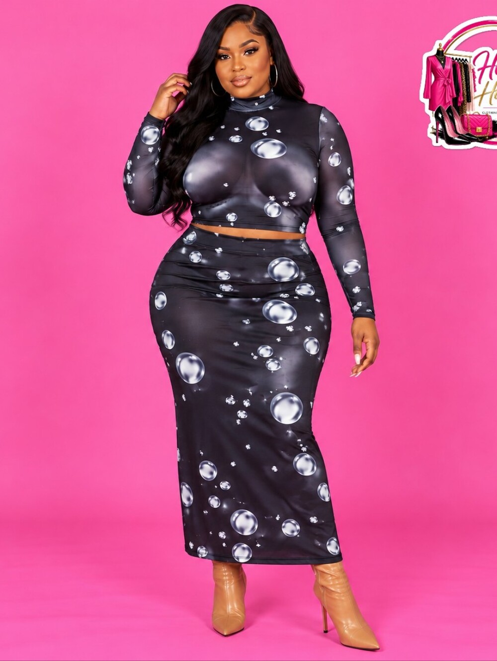 Black Bubble Print 2 Piece Set